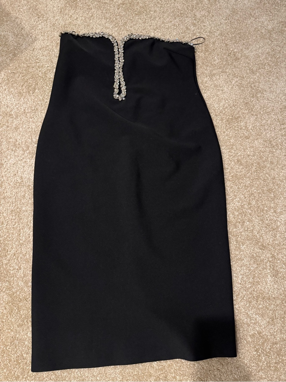 Fashion Nova Black Strapless Sheath Dress with Rhinestone Accent